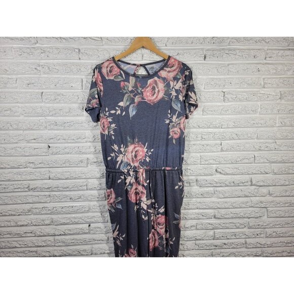 Tickled Teal Women Jumpsuit Extra Large Short Sleeve Gray Floral FLO190E - Picture 2 of 10